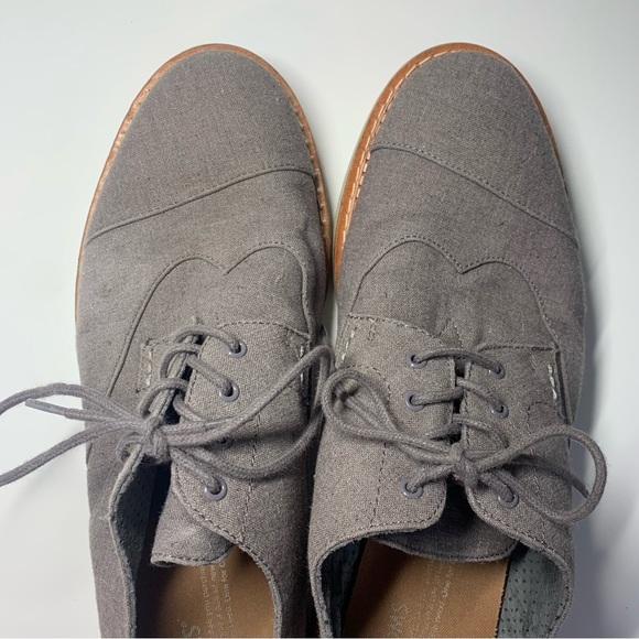Toms Oxford Shoes Men’s Size 10.5 US Grey Aviator Brogue Wingtip Lace-up Textile - Picture 7 of 11